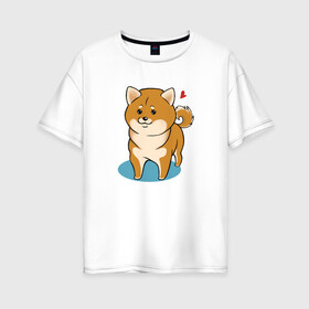 Женская футболка хлопок Oversize с принтом Шиба-ину , 100% хлопок | свободный крой, круглый ворот, спущенный рукав, длина до линии бедер
 | милашка | пёсик | пушистик | собака | шиба ину | щенок