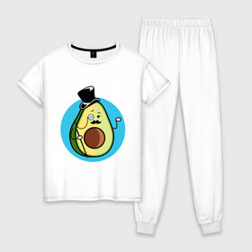 Женская пижама хлопок с принтом Mr Avocado , 100% хлопок | брюки и футболка прямого кроя, без карманов, на брюках мягкая резинка на поясе и по низу штанин | авокадо | еда | сеньор | сноб | усы | фрукты