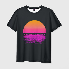 Мужская футболка 3D с принтом Hotline Maiami , 100% полиэфир | прямой крой, круглый вырез горловины, длина до линии бедер | 80 | cyber | game | hotline | hotlinemiami | maiami | music | outrun | retro | retrowave | synth | synthwave | вода | игра | кибер | луна | море | ночь | океан | отражение | ретро