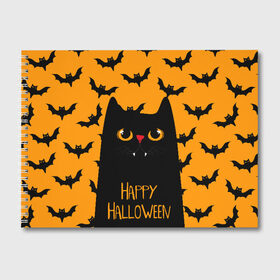 Альбом для рисования с принтом Happy halloween , 100% бумага
 | матовая бумага, плотность 200 мг. | halloween | horror | вампир | кот | кот вампир | котик | кошка | летучие мыши | мыши | пятница 13 | страшилки | страшно | ужасы | хоррор | хэллоуин