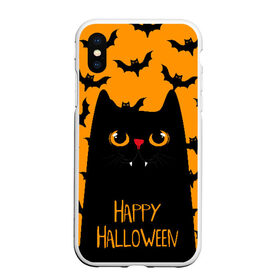 Чехол для iPhone XS Max матовый с принтом Happy halloween , Силикон | Область печати: задняя сторона чехла, без боковых панелей | halloween | horror | вампир | кот | кот вампир | котик | кошка | летучие мыши | мыши | пятница 13 | страшилки | страшно | ужасы | хоррор | хэллоуин