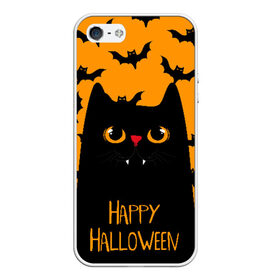 Чехол для iPhone 5/5S матовый с принтом Happy halloween , Силикон | Область печати: задняя сторона чехла, без боковых панелей | halloween | horror | вампир | кот | кот вампир | котик | кошка | летучие мыши | мыши | пятница 13 | страшилки | страшно | ужасы | хоррор | хэллоуин
