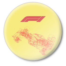 Значок с принтом F1 ,  металл | круглая форма, металлическая застежка в виде булавки | Тематика изображения на принте: 