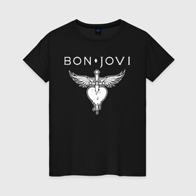 Женская футболка хлопок с принтом Bon Jovi , 100% хлопок | прямой крой, круглый вырез горловины, длина до линии бедер, слегка спущенное плечо | bon jovi | john | альбом | арена | бон | бон джови | глэм | группа | джови | джон | метал | музыка | надпись | песни | поп | попрок | рок | рокер | смайл | солист | софт | стена | хард | хеви | хевиметал