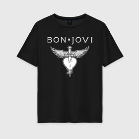 Женская футболка хлопок Oversize с принтом Bon Jovi , 100% хлопок | свободный крой, круглый ворот, спущенный рукав, длина до линии бедер
 | bon jovi | john | альбом | арена | бон | бон джови | глэм | группа | джови | джон | метал | музыка | надпись | песни | поп | попрок | рок | рокер | смайл | солист | софт | стена | хард | хеви | хевиметал