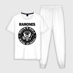 Мужская пижама хлопок с принтом Ramones , 100% хлопок | брюки и футболка прямого кроя, без карманов, на брюках мягкая резинка на поясе и по низу штанин
 | ramone | ramones | группа | джонни | джоуи | ди ди томми | марки | панк | поп | раманес | раманэс | рамон | рамонес | рамонэс | рамоун | рамоунз | рамоунс | рок | хард | хардрок