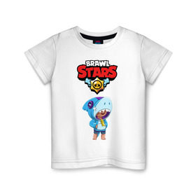 Детская футболка хлопок с принтом BRAWL STARS LEON SHARK , 100% хлопок | круглый вырез горловины, полуприлегающий силуэт, длина до линии бедер | android | brawl stars | colt | crow | games | leon | penny | poco. | shelly | spike | wanted | брав | бравл старс | звезды | игры | мобильные игры | старс