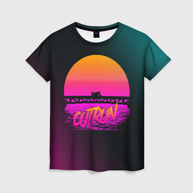 Женская футболка 3D с принтом OUTRUN RETROWAVE , 100% полиэфир ( синтетическое хлопкоподобное полотно) | прямой крой, круглый вырез горловины, длина до линии бедер | hotline miami | neon | new retro wave | outrun | outrun electro | retro | retrowave | synth | synthwave | неон | ретро | хотлайн майами