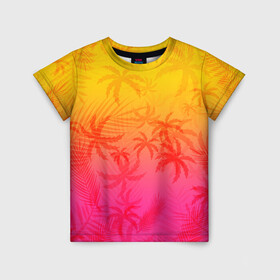 Детская футболка 3D с принтом РЕТРО ПАЛЬМЫ , 100% гипоаллергенный полиэфир | прямой крой, круглый вырез горловины, длина до линии бедер, чуть спущенное плечо, ткань немного тянется | Тематика изображения на принте: hotline miami | neon | new retro wave | outrun | outrun electro | paints | palmen | rainbow | retro | retrowave | summer | synth | synthwave | tropical | брызги | брызги красок | звёзды | космос | краски | лето | неон | пальмы | радуга | 
