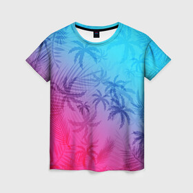 Женская футболка 3D с принтом НЕОНОВЫЕ ПАЛЬМЫ / NEON , 100% полиэфир ( синтетическое хлопкоподобное полотно) | прямой крой, круглый вырез горловины, длина до линии бедер | hotline miami | neon | new retro wave | outrun | outrun electro | paints | palmen | rainbow | retro | retrowave | summer | synth | synthwave | tropical | брызги | брызги красок | звёзды | космос | краски | лето | неон | пальмы | радуга | 