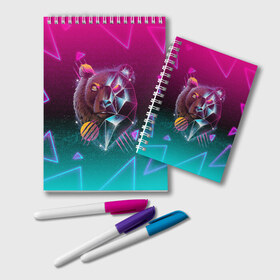 Блокнот с принтом RETRO CYBER BEAR NEON , 100% бумага | 48 листов, плотность листов — 60 г/м2, плотность картонной обложки — 250 г/м2. Листы скреплены удобной пружинной спиралью. Цвет линий — светло-серый
 | Тематика изображения на принте: hotline miami | neon | new retro wave | outrun | outrun electro | retro | retrowave | synth | synthwave | медведь | неон | ретро | хотлайн майами