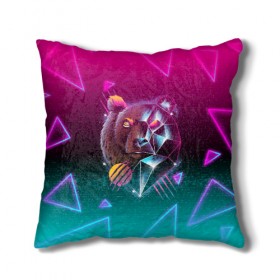 Подушка 3D с принтом RETRO CYBER BEAR NEON , наволочка – 100% полиэстер, наполнитель – холлофайбер (легкий наполнитель, не вызывает аллергию). | состоит из подушки и наволочки. Наволочка на молнии, легко снимается для стирки | Тематика изображения на принте: hotline miami | neon | new retro wave | outrun | outrun electro | retro | retrowave | synth | synthwave | медведь | неон | ретро | хотлайн майами