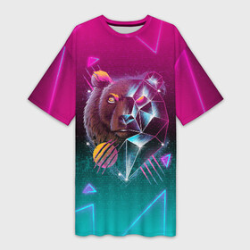 Платье-футболка 3D с принтом RETRO CYBER BEAR NEON ,  |  | Тематика изображения на принте: hotline miami | neon | new retro wave | outrun | outrun electro | retro | retrowave | synth | synthwave | медведь | неон | ретро | хотлайн майами