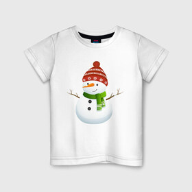 Детская футболка хлопок с принтом Снеговик , 100% хлопок | круглый вырез горловины, полуприлегающий силуэт, длина до линии бедер | в подарок | дед мороз | зима | новогодние | новый год | подарок | рождество | с новым годом | снег | снеговик