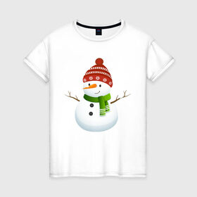 Женская футболка хлопок с принтом Снеговик , 100% хлопок | прямой крой, круглый вырез горловины, длина до линии бедер, слегка спущенное плечо | в подарок | дед мороз | зима | новогодние | новый год | подарок | рождество | с новым годом | снег | снеговик
