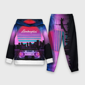 Детский костюм 3D (с толстовкой) с принтом Lamborghini overdrive ,  |  | 80х | 90х | hotlinemimai | outrun | retrowave | synth | synthwave | гонки | дискотека | драйв | ламборгини | ламборджини | неоновые | ретро | светящиеся | скорость