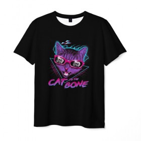 Мужская футболка 3D с принтом Cat To The Bone , 100% полиэфир | прямой крой, круглый вырез горловины, длина до линии бедер | 80 | bone | bones | cat | cyber | game | hotline | hotlinemiami | maiami | music | outrun | retro | retrowave | skull | synth | synthwave | игра | кибер | кот | кошка | ретро | череп