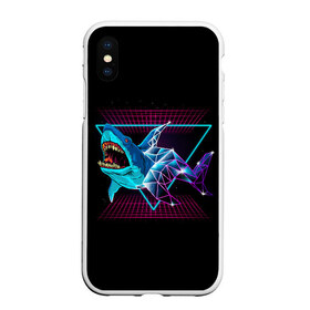 Чехол для iPhone XS Max матовый с принтом Shark , Силикон | Область печати: задняя сторона чехла, без боковых панелей | 80 | cyber | dark | game | hotline | hotlinemiami | maiami | moon | music | outrun | retro | retrowave | shark | synth | synthwave | акула | игра | кибер | луна | море | ночь | океан | ретро
