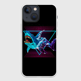 Чехол для iPhone 13 mini с принтом Shark ,  |  | Тематика изображения на принте: 80 | cyber | dark | game | hotline | hotlinemiami | maiami | moon | music | outrun | retro | retrowave | shark | synth | synthwave | акула | игра | кибер | луна | море | ночь | океан | ретро