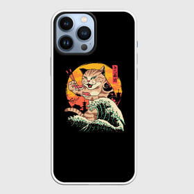 Чехол для iPhone 13 Pro Max с принтом Neko Sushi Wave ,  |  | Тематика изображения на принте: 80 | cyber | game | hotline | hotlinemiami | maiami | music | neko | outrun | retro | retrowave | sushi | synth | synthwave | волна | игра | кибер | неко | ретро | суши