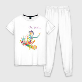 Женская пижама хлопок с принтом Mortyboard , 100% хлопок | брюки и футболка прямого кроя, без карманов, на брюках мягкая резинка на поясе и по низу штанин | mortyboard | vdgerir | рик и морти | рик на морти