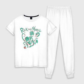 Женская пижама хлопок с принтом Rick and Morty , 100% хлопок | брюки и футболка прямого кроя, без карманов, на брюках мягкая резинка на поясе и по низу штанин | rick and morty | vdgerir