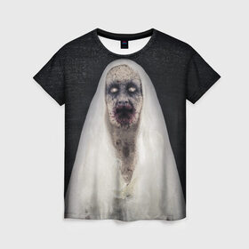 Женская футболка 3D с принтом Страшный призрак , 100% полиэфир ( синтетическое хлопкоподобное полотно) | прямой крой, круглый вырез горловины, длина до линии бедер | halloween | horror | бабка | приведение | призрак | пятница 13 | страшилки | страшная бабка | страшно | ужасы | хоррор | хэллоуин