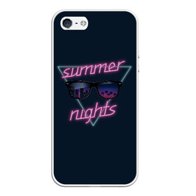 Чехол для iPhone 5/5S матовый с принтом Summer Nights , Силикон | Область печати: задняя сторона чехла, без боковых панелей | 80 | cyber | game | hotline | hotlinemiami | maiami | music | nights | outrun | retro | retrowave | summer | synth | synthwave | игра | кибер | лето | ночь | ретро