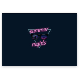 Поздравительная открытка с принтом Summer Nights , 100% бумага | плотность бумаги 280 г/м2, матовая, на обратной стороне линовка и место для марки
 | 80 | cyber | game | hotline | hotlinemiami | maiami | music | nights | outrun | retro | retrowave | summer | synth | synthwave | игра | кибер | лето | ночь | ретро