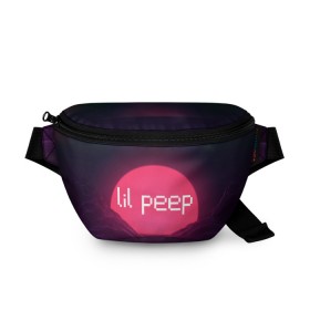 Поясная сумка 3D с принтом lil peep(Logo) , 100% полиэстер | плотная ткань, ремень с регулируемой длиной, внутри несколько карманов для мелочей, основное отделение и карман с обратной стороны сумки застегиваются на молнию | cry baby | lil peep | logo | rap | заход солнца | знаменитости. эмо | известный исполнитель | неон | пип | редактируемое лого | реп | розоватый оттенок | рок | рэп | яркий фон