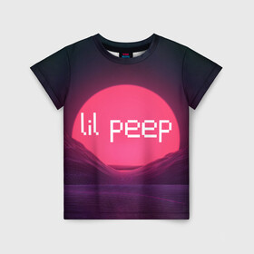 Детская футболка 3D с принтом lil peep(Logo) , 100% гипоаллергенный полиэфир | прямой крой, круглый вырез горловины, длина до линии бедер, чуть спущенное плечо, ткань немного тянется | Тематика изображения на принте: cry baby | lil peep | logo | rap | заход солнца | знаменитости. эмо | известный исполнитель | неон | пип | редактируемое лого | реп | розоватый оттенок | рок | рэп | яркий фон