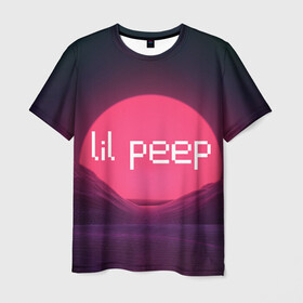 Мужская футболка 3D с принтом lil peep(Logo) , 100% полиэфир | прямой крой, круглый вырез горловины, длина до линии бедер | cry baby | lil peep | logo | rap | заход солнца | знаменитости. эмо | известный исполнитель | неон | пип | редактируемое лого | реп | розоватый оттенок | рок | рэп | яркий фон