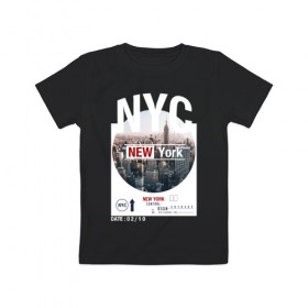 Детская футболка хлопок с принтом New York City , 100% хлопок | круглый вырез горловины, полуприлегающий силуэт, длина до линии бедер | Тематика изображения на принте: new york | usa | америка | города | нью йорк | страны | сша | туризм | туристические