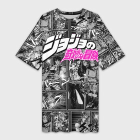 Платье-футболка 3D с принтом Jojo паттерн с лого розовый ,  |  | anime | jojo | jojo bizarre adventure | jojo’s bizarre adventure | аниме | джоджо | манга | невероятные приключения джоджо