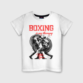 Детская футболка хлопок с принтом Boxing is my therapy , 100% хлопок | круглый вырез горловины, полуприлегающий силуэт, длина до линии бедер | Тематика изображения на принте: boxing | mike tyson | my therapy | бокс | майк тайсон