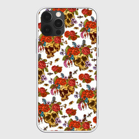 Чехол для iPhone 12 Pro с принтом Skulls and Roses , силикон | область печати: задняя сторона чехла, без боковых панелей | Тематика изображения на принте: flowers | halloween | rose | skull | tattoo | жуки | насекомые | роза | тату | татуировка | хеллоуин | хэллоуин | цветок | цветы | череп