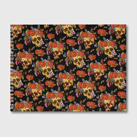 Альбом для рисования с принтом Skulls and Roses , 100% бумага
 | матовая бумага, плотность 200 мг. | flowers | halloween | rose | skull | tattoo | жуки | насекомые | роза | тату | татуировка | хеллоуин | хэллоуин | цветок | цветы | череп