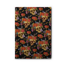 Обложка для автодокументов с принтом Skulls and Roses , натуральная кожа |  размер 19,9*13 см; внутри 4 больших “конверта” для документов и один маленький отдел — туда идеально встанут права | flowers | halloween | rose | skull | tattoo | жуки | насекомые | роза | тату | татуировка | хеллоуин | хэллоуин | цветок | цветы | череп