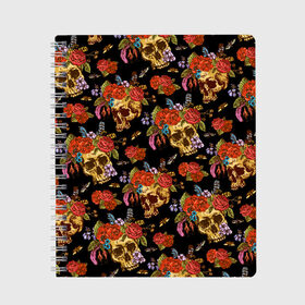 Тетрадь с принтом Skulls and Roses , 100% бумага | 48 листов, плотность листов — 60 г/м2, плотность картонной обложки — 250 г/м2. Листы скреплены сбоку удобной пружинной спиралью. Уголки страниц и обложки скругленные. Цвет линий — светло-серый
 | flowers | halloween | rose | skull | tattoo | жуки | насекомые | роза | тату | татуировка | хеллоуин | хэллоуин | цветок | цветы | череп