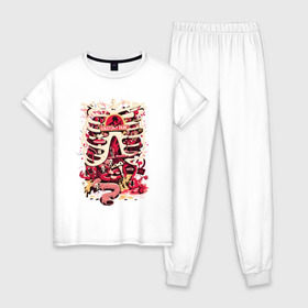 Женская пижама хлопок с принтом Anatomy park , 100% хлопок | брюки и футболка прямого кроя, без карманов, на брюках мягкая резинка на поясе и по низу штанин | anatomy park | vdgerir | скелет