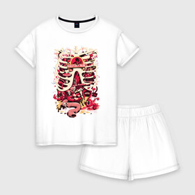 Женская пижама с шортиками хлопок с принтом Anatomy park , 100% хлопок | футболка прямого кроя, шорты свободные с широкой мягкой резинкой | anatomy park | vdgerir | скелет