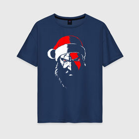 Женская футболка хлопок Oversize с принтом Santa Kratos , 100% хлопок | свободный крой, круглый ворот, спущенный рукав, длина до линии бедер
 | 20 | 2020 | christmas | claus | god | kratos | merry | new | of | santa | war | year | бог | войны | год | дед | клаус | кратос | мороз | новый | новый год | праздник | рождество | санта | хипстер