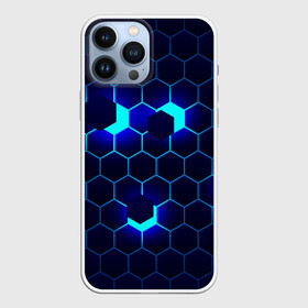 Чехол для iPhone 13 Pro Max с принтом СИНИЕ СОТЫ В НЕОНЕ ,  |  | abstraction | form | geometry | neon | steel | texture | uniform | абстракция | броня | геометрия | защита | костюм | неон | соты | сталь | стальная броня | текстура | форма