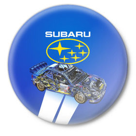Значок с принтом Subaru ,  металл | круглая форма, металлическая застежка в виде булавки | sti | subaru | subaru impreza | subaru impreza wrx sti | subaru sti | субару | субару импреза