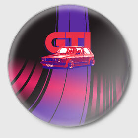 Значок с принтом Golf GTI ,  металл | круглая форма, металлическая застежка в виде булавки | golf | golf gti | volkswagen | вольксваген | фолькс ваген | фольксваген