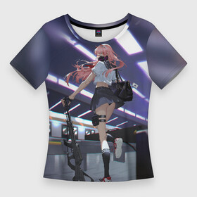 Женская футболка 3D Slim с принтом ноль два бежит ,  |  | 02 | anime | darling in the franxx | hiro | manga | zero two | аниме | ахегао | любимый во франксе | манга | милый во франксе | ноль два | хиро