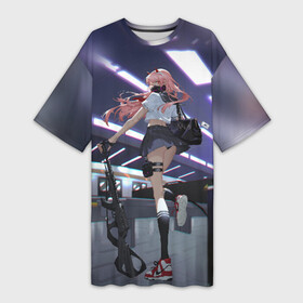 Платье-футболка 3D с принтом ноль два бежит ,  |  | 02 | anime | darling in the franxx | hiro | manga | zero two | аниме | ахегао | любимый во франксе | манга | милый во франксе | ноль два | хиро