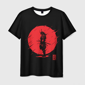 Мужская футболка 3D с принтом Samurai , 100% полиэфир | прямой крой, круглый вырез горловины, длина до линии бедер | ahegao | anime | blood | japan | samurai | senpai | warior | аниме | ахегао | воин | катана | кровавая | кровавый | кровь | луна | самураи | самурай | семпай | сенпай | солнце | япония