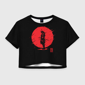 Женская футболка Cropp-top с принтом Samurai , 100% полиэстер | круглая горловина, длина футболки до линии талии, рукава с отворотами | ahegao | anime | blood | japan | samurai | senpai | warior | аниме | ахегао | воин | катана | кровавая | кровавый | кровь | луна | самураи | самурай | семпай | сенпай | солнце | япония