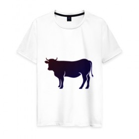 Мужская футболка хлопок с принтом Корова(темно-синий неон) , 100% хлопок | прямой крой, круглый вырез горловины, длина до линии бедер, слегка спущенное плечо. | animals | neon | животные | звери | корова | коровка | коровы | неон | прикольная картинка